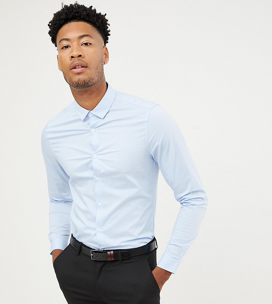 ASOS DESIGN Tall – Blå, stretchig arbetsskjorta med smal passform