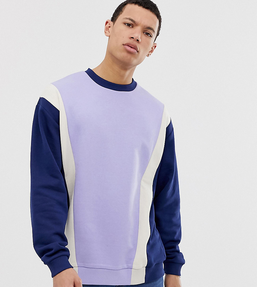ASOS DESIGN Tall – Blå sweatshirt med färgblock