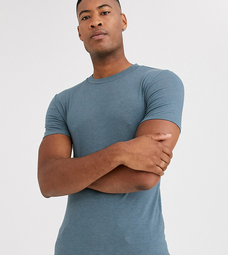 ASOS DESIGN - Tall - Blåmeleret muscle fit T-shirt med rund hals