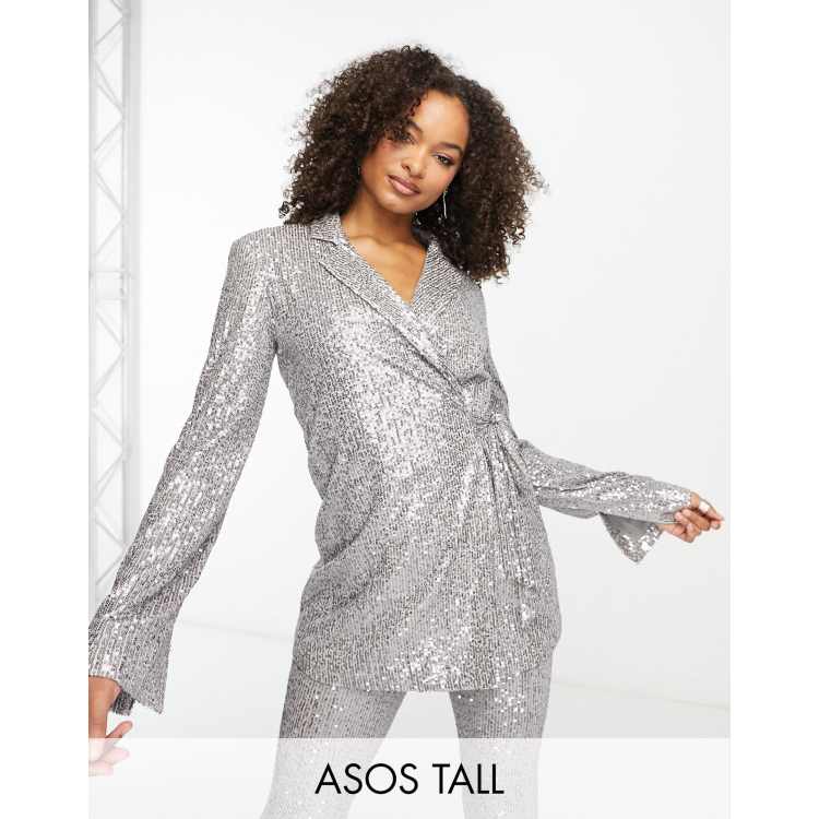 ASOS DESIGN - Blazer grandad oversize in paillettes grandi argento