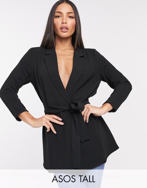 ASOS DESIGN Tall - Abito a portafoglio in jersey nero, 2 di 4