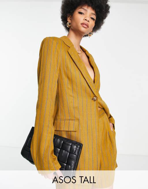 ASOS DESIGN Tall - Blazer da abito a righe, colore senape e blu 