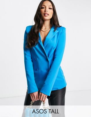 ASOS DESIGN Tall structured jersey double-breasted suit blazer in pop blue - ASOS Price Checker