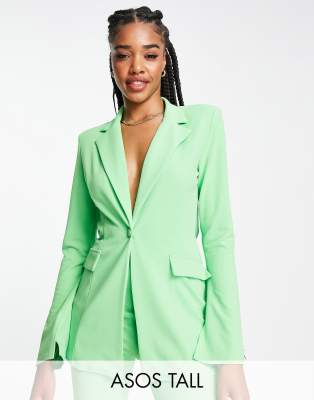 ASOS DESIGN Tall - Blazer de costume style smoking en jersey à manches fendues - Vert été | ASOS