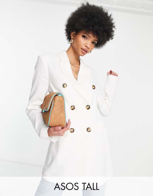 ASOS DESIGN Tall - Blazer doppiopetto in lino, colore bianco