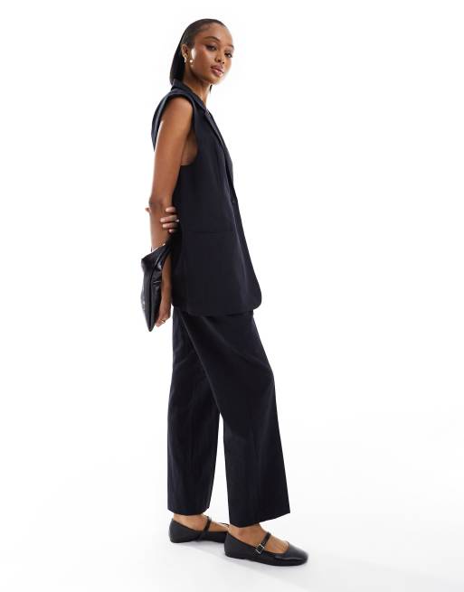 ASOS DESIGN Tall - Blazer senza maniche sartoriale nero in misto lino, 2 di 4