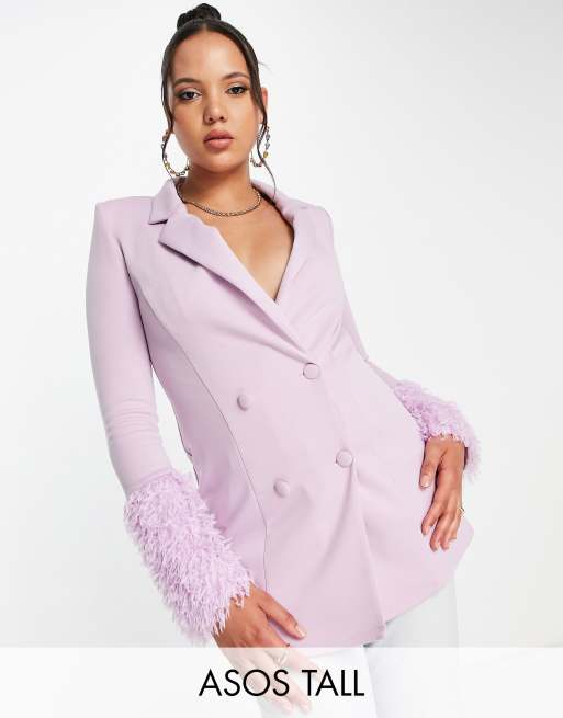 ASOS DESIGN Tall - Blazer van jersey met lange pasvorm en manchetten met imitatieveren in lila