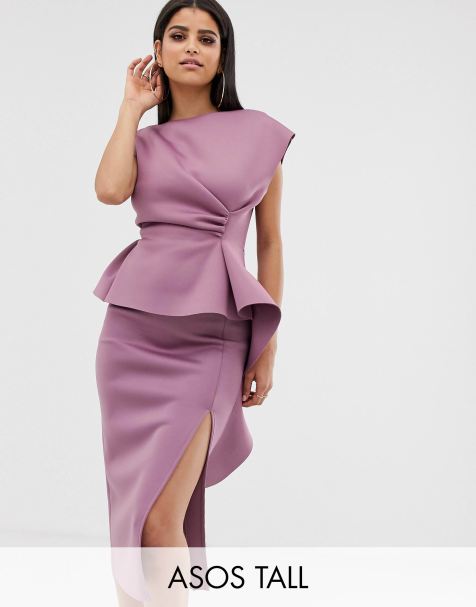 ASOS DESIGN Tall – Bleistiftmidikleid mit Schößchen und Faltendetail
