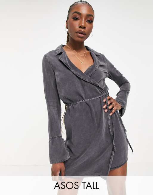 ASOS DESIGN Tall – Bleksvart mjuk slipklänning i mjuk denim
