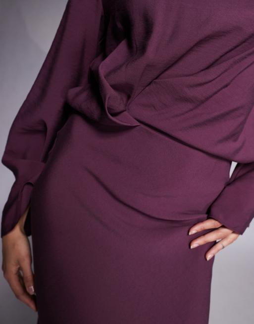 ASOS DESIGN Tall - Blommefarvet langærmet maxikjole med indsyning i taljen og tværsnit, 3 af 4