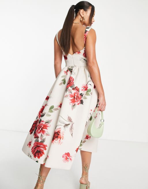 ASOS DESIGN Tall – Blommig balklänning i midilängd med dekorativa korsettsömmar, 2 av 4