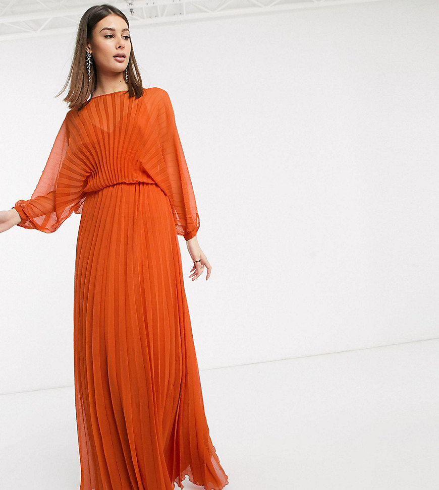 ASOS DESIGN Tall - Blouson - Geplooide lange jurk met strikceintuur-Multi
