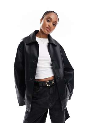 ASOS DESIGN Tall - Blouson Harrington en imitation cuir - Noir - view 1