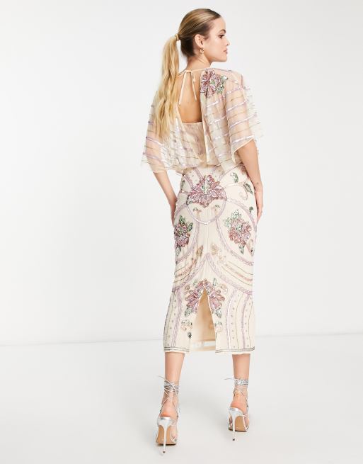 ASOS DESIGN Tall – Blouson – Krämvit midiklänning med art nouveau-utsmyckning, 2 av 4