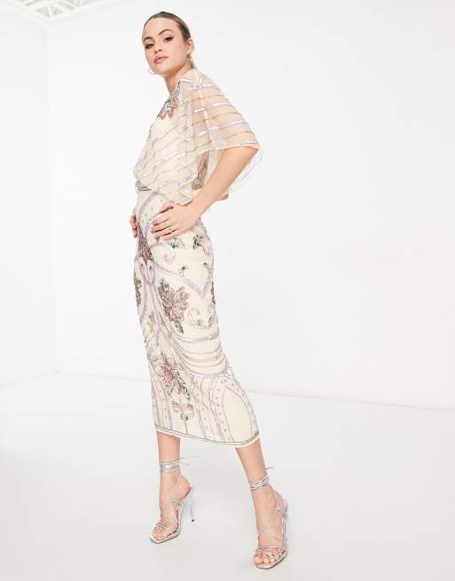 ASOS DESIGN Tall – Blouson – Krämvit midiklänning med art nouveau-utsmyckning, 4 av 4