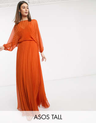 asos orange pleated maxi dress