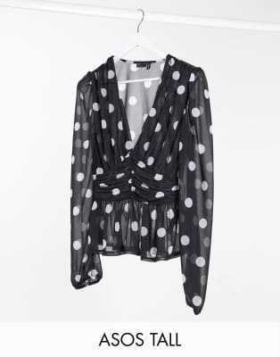 black and white polka dot peplum top