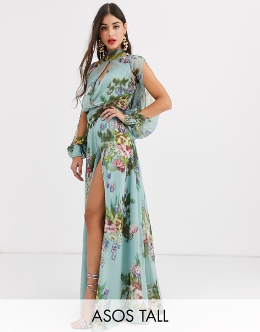 ASOS DESIGN Tall blurred dark based floral print maxi dress | ASOS