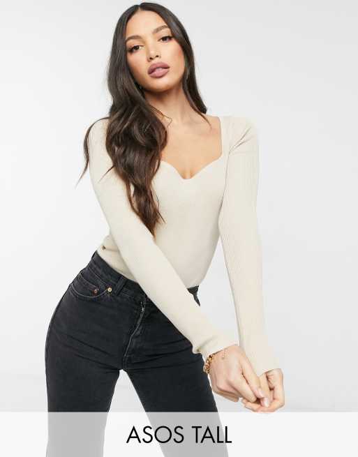 ASOS DESIGN Tall Body in maglia con scollo a cuore colore beige