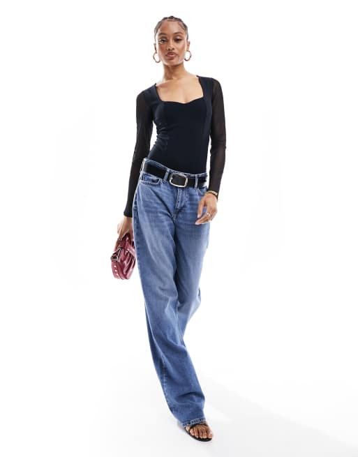 ASOS DESIGN Tall body met hartvormige halslijn en meshmouw in zwart, 4 van 4