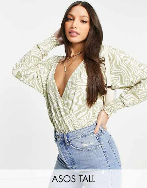 ASOS DESIGN Tall – Body mit Flügelärmeln und Marmormuster - view 1