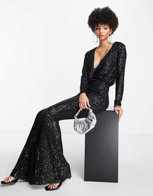 ASOS DESIGN Tall - Body nero a portafoglio con paillettes