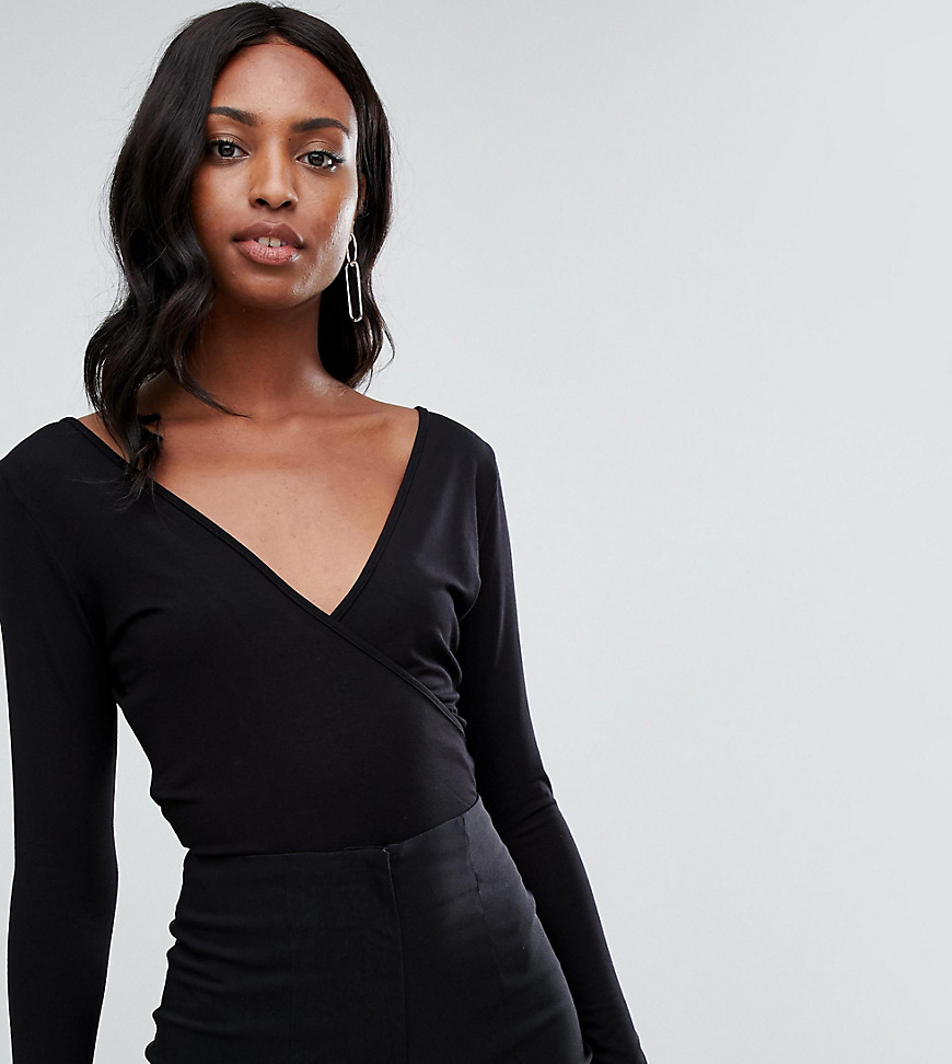 ASOS DESIGN Tall body with deep wrap front and back in black