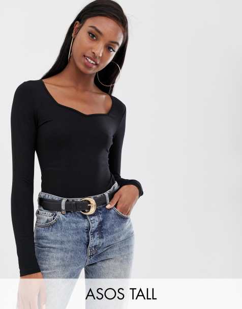 ASOS DESIGN Tall body with long sleeves and sweetheart neck in black