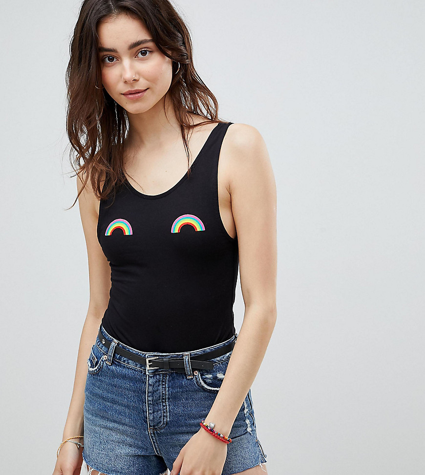 ASOS DESIGN Tall Body With Low Back & Neon Rainbow Print-Black