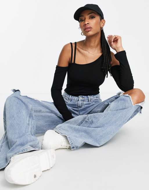 ASOS DESIGN TALL - Bodysuit nero monospalla asimmetrico, 4 di 4