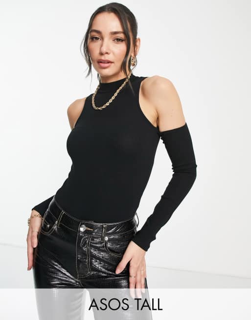 ASOS DESIGN Tall bodysuit with cold shoulder in black