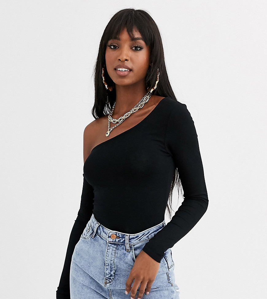 ASOS DESIGN Tall bodysuit with one shoulder and long sleeve in black