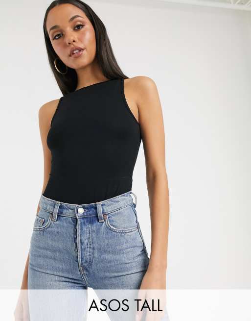 ASOS DESIGN Tall bodysuit with slash neck in black | ASOS