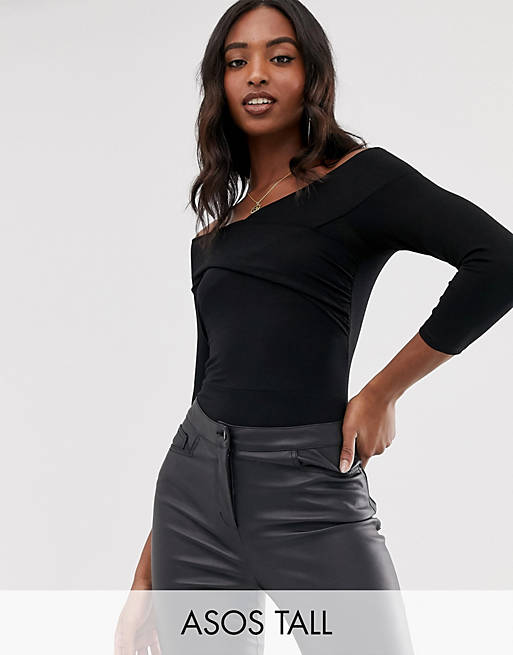 ASOS DESIGN Tall bodysuit with wrap front in black