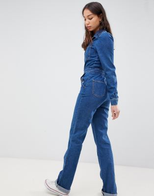 denim flared boiler suit