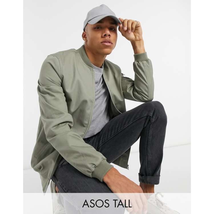 ASOS DESIGN Tall bomber jacket with MA1 pocket in light khaki