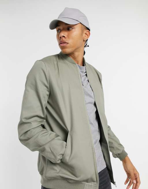 ASOS DESIGN Tall bomber jacket with MA1 pocket in light khaki