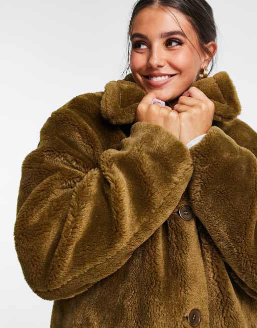 ASOS DESIGN faux fur coat in brown