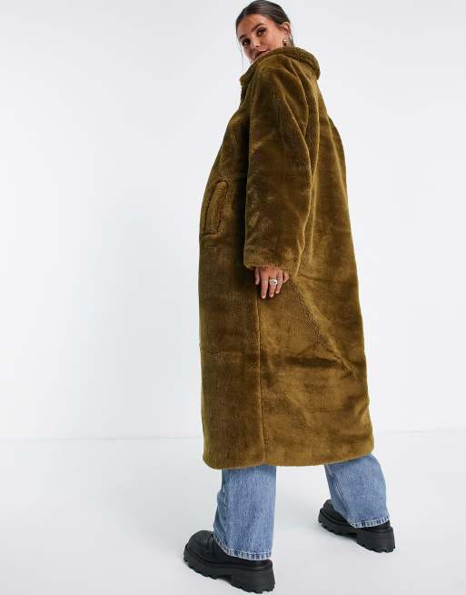 ASOS DESIGN faux fur coat in brown