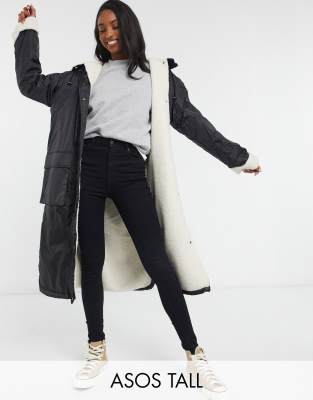 asos design maxi borg lined rainwear