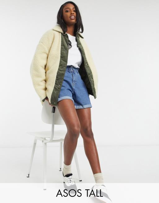 ASOS DESIGN Tall – Borgjacke in Creme mit Cordeinsätzen