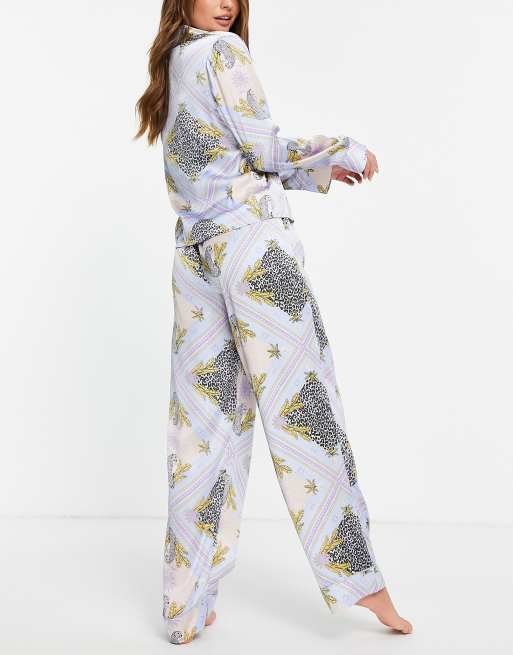 Asos design leopard botanical traditional satin pyjama set new arrivals