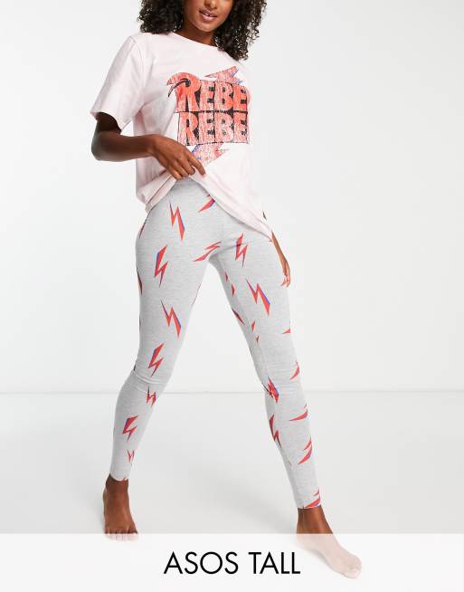 ASOS DESIGN Tall Bowie oversized tee & leggings pyjama set in pink & grey