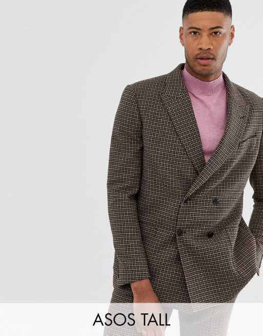 ASOS DESIGN Tall boxy double breasted suit jacket in green and pink  houndstooth