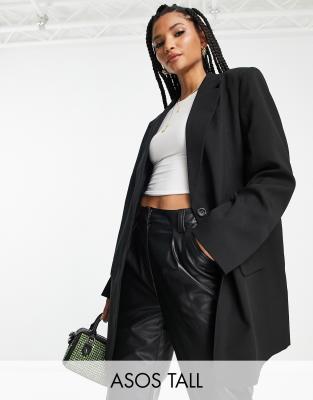 ASOS DESIGN Tall boxy oversized grandad blazer in black