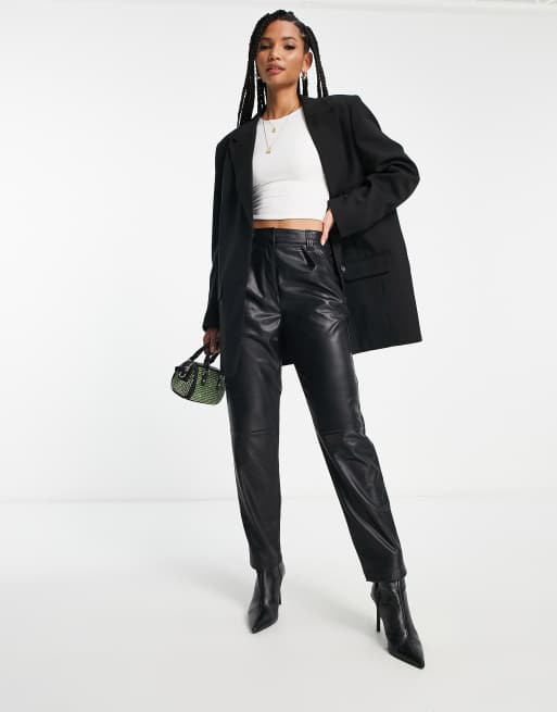 ASOS DESIGN oversized leather look dad blazer in black