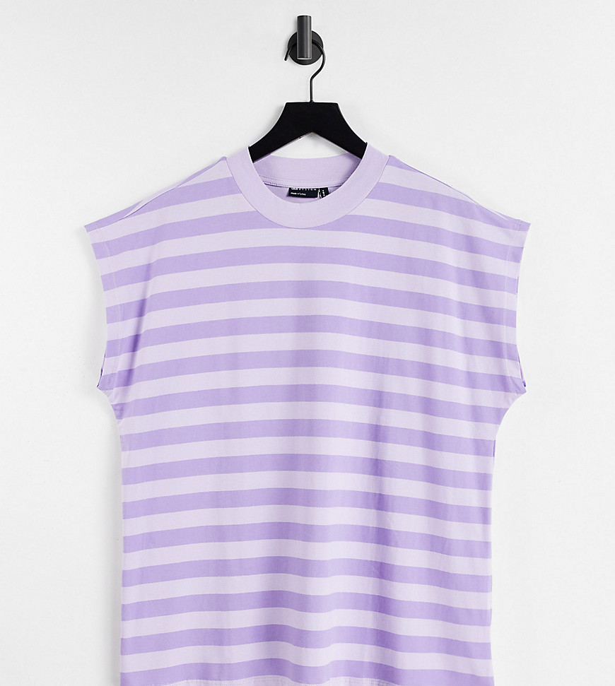 ASOS DESIGN Tall boxy sleeveless t-shirt in stripe in lilac stripe-Purple