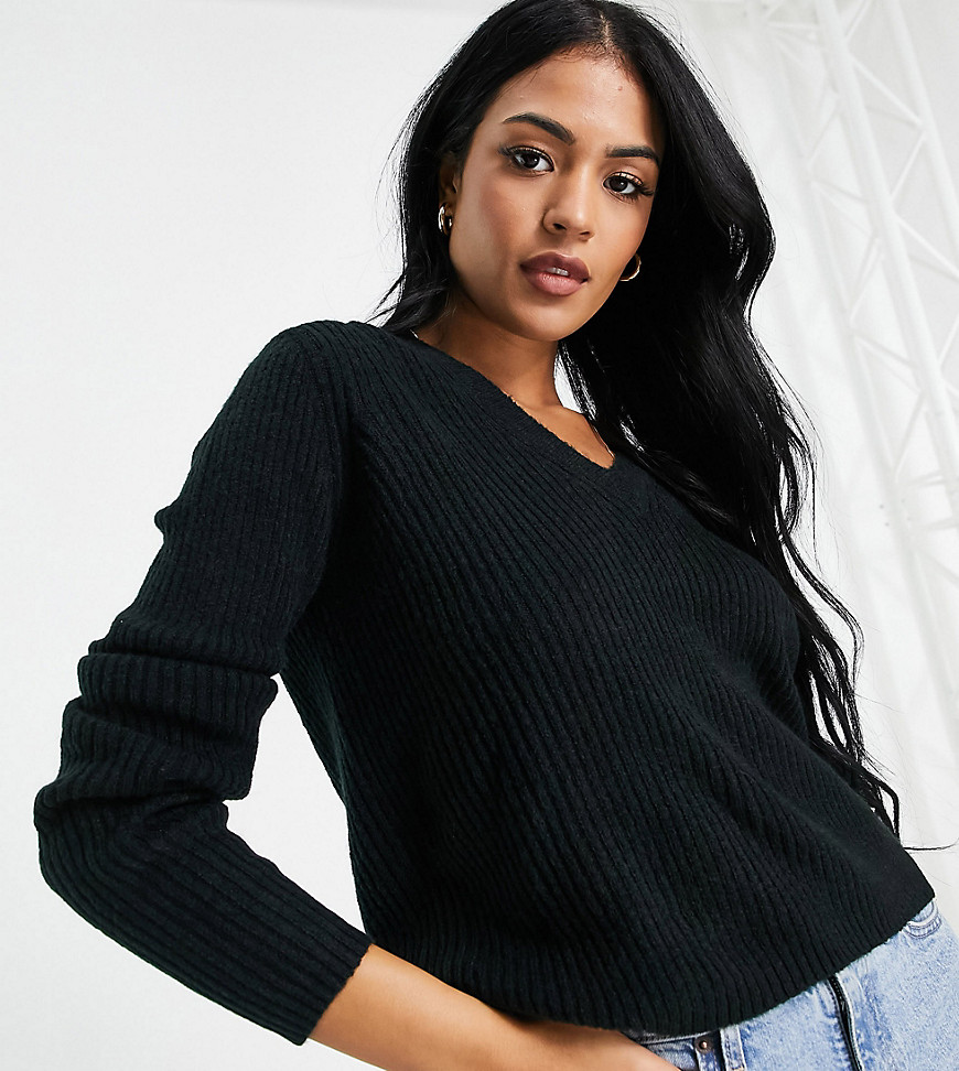 ASOS DESIGN Tall boxy sweater in v neck with rib in black