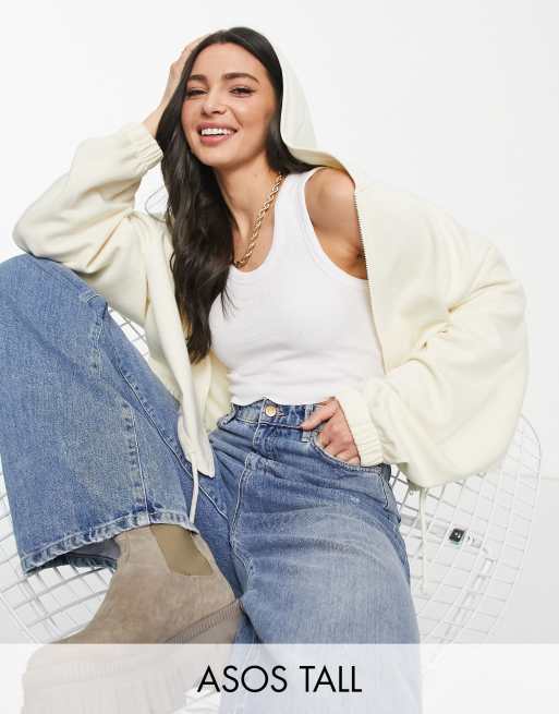 ASOS DESIGN Tall boxy zip thru hoodie in cream