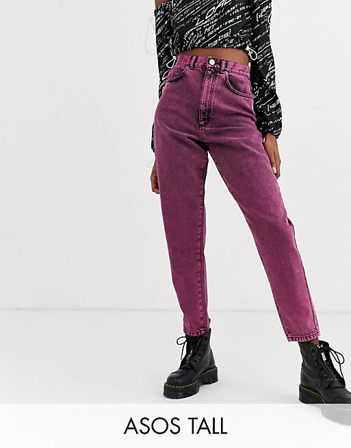 ASOS DESIGN Tall – Boyfriend-Jeans mit ballonförmigem Beinschnitt in Acid-Waschung in Rosa